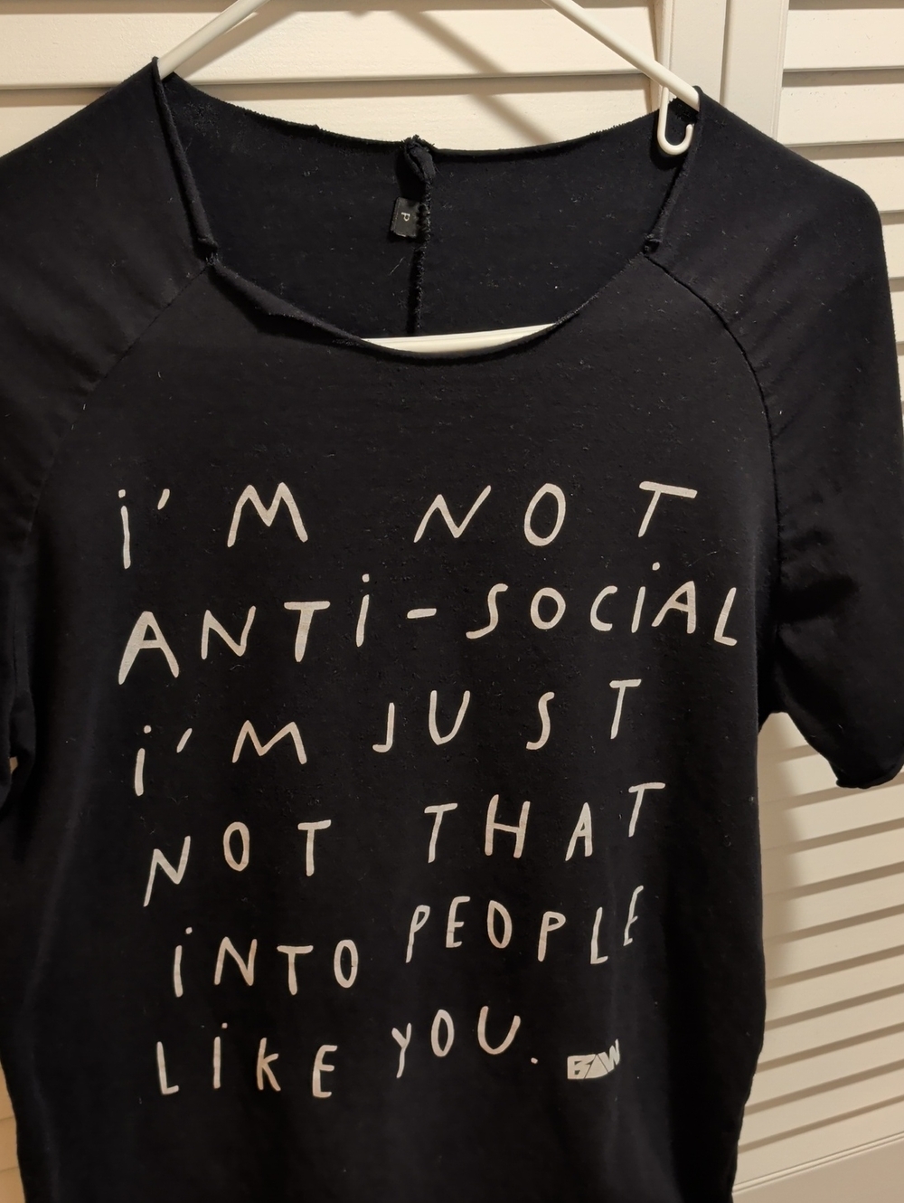 Black Graphic Tee with White Slogan I'm Not Antisocial